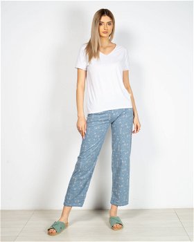 Pantaloni de pijama din bumbac cu talie elastica si imprimeu 22MUR21018, FARA BRAND
