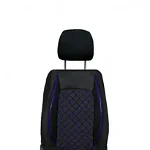 Set huse scaune auto compatibile VW Touran 2003-2010, 5 locuri individuale, piele ecologica cu textil, negru cusatura albastra