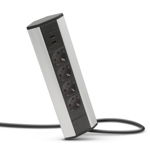 Bloc multipriza de colt Delight, 4 x 250 V, 16A, 3500 W, 2 x USB, cablu 1.5 m, Argintiu/Negru, Delight