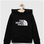 The North Face bluza copii culoarea negru, cu glugă, cu imprimeu, The North Face