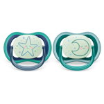 Set 2 suzete Avent din silicon Ultra Air Night Moon Star 6-18 luni, Avent