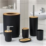 Set Elegant pentru baie format din 6 piese, ABS + lemn, culoare negru/maro, AVEX