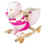 Balansoar copii Go Kart tip sanie ,din lemn cu plus,cu rotile, cu sunete,in forma de ursulet,culoare roz, GO KART