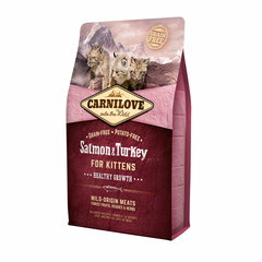 Carnilove Healthy Growth Kitten, Somon și Curcan, hrană uscată fără cereale pisici junior, 2kg, Carnilove