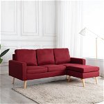 Canapea cu 3 locuri și taburet, roșu vin, material textil