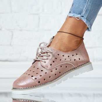 Pantofi Dama din Piele Naturala Perforati Marta Roz #13882