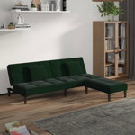 Canapea extensibila 2 locuri, 2 perne/taburet, catifea, verde inchis, model 1, VidaXL