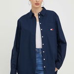 Tommy Jeans cămașă din bumbac femei, culoarea bleumarin, cu guler clasic, relaxed DW0DW17351, Tommy Jeans