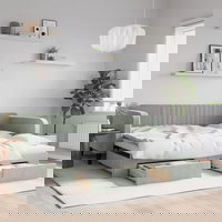 Pat de zi cu extensie si sertare vidaXL, gri deschis, 100x200 cm, catifea, 48.4 Kg