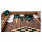 Set joc table backgammon Walnut cu insertii verzi, Manopoulos