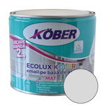 Email Kober Ecolux, pentru lemn/metal, interior/exterior, pe baza de apa, mat, gri deschis, 2.5 l, Kober