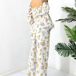 Compleu de vara Bouquet, pantaloni lejeri si camasa cu volane, Alb, Marimea S/M/L, FashionForYou