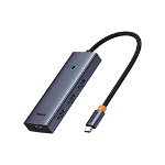 Hub Baseus UltraJoy 5-in-1, USB-C la HDMI4K@30Hz, 3xUSB 3.0, 1xPD, 100W, Gri, Baseus