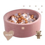 Piscina uscata cu bile MeowBaby®, 250 de bile 7 cm, auriu, alb, transparent si bej, Teddy Bear, 90x40 cm, Catifea Beige