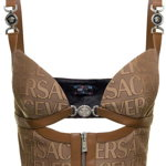 Versace Brown Bustier Top with Medusa and Cut-Out in Canvas Woman Beige, Versace
