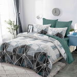 PACHET PROMO COMPLET: Lenjerie pat dublu BUMBAC FINET cu elastic 6 piese Turquoise forme geometrice, Primavara Casa