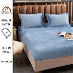 Husa de pat cu elastic 180 x 200 cm, cocolino, cu 2 fete de perna, Albastru, 