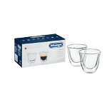 Set de 2 pahare espresso DeLonghi DLSC310, Capacitate 60ml, Perete dublu din sticlă borosilicată, Mențin temperatura constantă, Suflate manual, DeLonghi