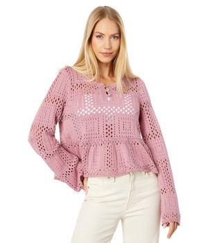 Imbracaminte Femei Lucky Brand Open Stitch Peplum Long Sleeve Sweater Foxglove, Lucky Brand