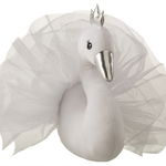 Decoratiune de perete Swan, Fibre sintetice, Alb Argintiu, 46x20x37 cm, Jolipa