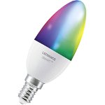 Set 3 becuri inteligente LED RGBW Ledvance SMART+ Wi-Fi, B40, E14, 4.9W (40W), 470 lm, dimabil, lumina alba si colorata, compatibil Amazon Alexa/Google Assistant, clasa energetica F
