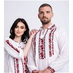 Set bluze traditionale cu broderie inflorata rosie pentru cuplu, Haine de vis