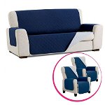 Set Husă canapea, 3 locuri + 2 Huse fotoliu, reversibile, Easy Cover Protect, albastră/gri