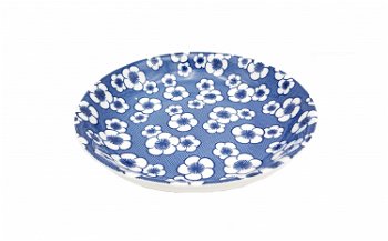 Set 6 farfurii ceramica,21 cm cu flori albe,albastra, Abasim