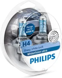 Set 2 becuri auto Philips H4 White Vision Ultra 4200K 12V 60/55W, PHILIPS