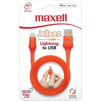 Cablu USB iPhone 5 / 6 / 7 / X / Maxell Jellez Charge & Sync orange 1,2ml 348210 EOL - PM1, Maxell