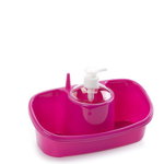Dispenser detergent lichid, cu suport burete si suport inel, 26x13x16,5 cm, roz
