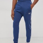 Reebok, Pantaloni sport cu buzunare laterale, pentru fitness Wor, Albastru inchis, XL