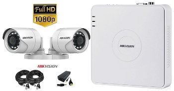 Kit complet supraveghere video Hikvision 2 camere 1080P, IR 20M, HDD 250GB, HIKVISIONKIT