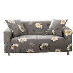 Husa elastica universala pentru canapea si pat, cu doua fete de perna, gri cu flori margarete, 190 x 230 cm, oem