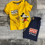 Tricou Galben Mickey Mouse si Pantaloni Scurti, 100% Bumbac, Pentru Copii, 9-24 luni, CaroKids
