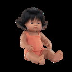 Papusa 38 cm, fetita latino, imbracata in salopeta tricotata, Miniland