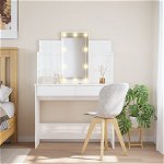 Masă de toaletă cu LED-uri, alb extralucios, 96x40x142 cm, Casa Practica
