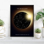 Tablou personalizat cu harta stelelor, model lumina, rama negru, 20 x 30 cm, Multe Margele
