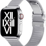 Curea metalica AFEKYY , argintiu, din otel inoxidabil, compatibila cu Apple Watch 6/5/4/3/2/1, SE., 