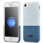 Husa XOOMZ protectie spate, handmade, pentru iPhone 7 8 din piele sintetica, albastru bleu, XOOMZ