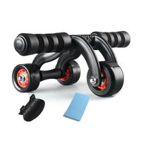 Set aparat abdomene cu 3 roti cu protectie genunchi din spuma, Hiperlion, negru