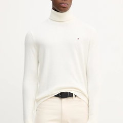Tommy Hilfiger, Pulover din amestec de bumbac organic si casmir cu guler inalt, Negru, 2XL