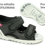 Sandalute pentru fetite negre cu fir argintiu, RenBut