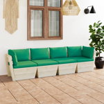 Canapea gradina 4 locuri din paleti vidaXL, cu perne, lemn de molid, 60 x 60 x 65 cm, 40.1 kg 3063449