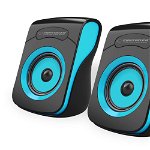 Sistem audio 2.0 Esperanza Flamenco, USB, jack 3,5mm, 6W, 4Ω, 5V, 20Hz-18kHz, 7,5 x 16,3 x 11,7cm, negru/albastru, Esperanza