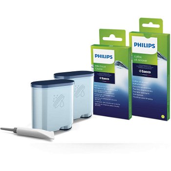Kit intretinere pentru espressor Philips CA6707/10, 2 filtre AquaClean si tub lubrifiere, 6 plicuri curatare lapte, 6 tablete indepartare ulei, Philips