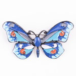 Brosa metalica neagra fluture albastru cu bleu, Shopika