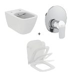 Set vas WC suspendat Ideal Standard I.life B cu functie bideu alb plus capac slim softclose si baterie, Ideal Standard