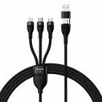 Cablu pentru incarcare si transfer de date Baseus Flash Series II 3 in 1, USB-C - USB Type-C/Lightning/Micro-USB, 100W, 1.5m, Albastru