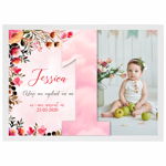 Tablou personalizat Aniversare un an, Fata, din lemn natural, Priti Global, Alb, A3, 30 x 42 cm, Priti Global